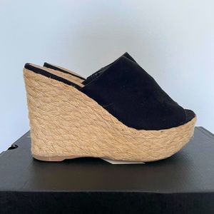 Black Suede Wicker Wedges